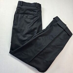 Tom James‎ Royal Classic Men's 100% Wool Pleated Cuffed Dress Pants 34x29 Black